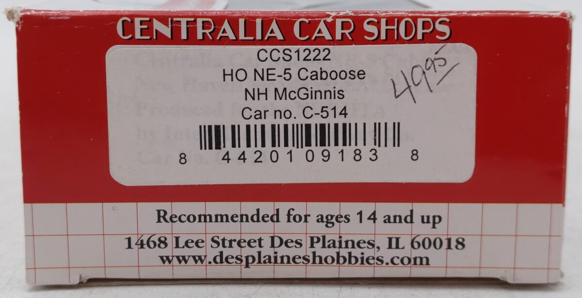 Centralia Car Shops CCS1222 HO New Haven NE-5 Caboose #C-514 LN/Box