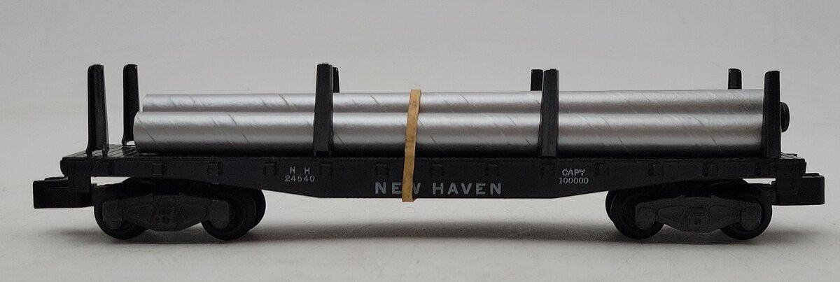 American Flyer 24540 Vintage S NH Flatcar w/ 3 Silver Cardboard Pipes -Restored