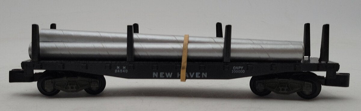 American Flyer 24540 Vintage S NH Flatcar w/ 3 Silver Cardboard Pipes -Restored