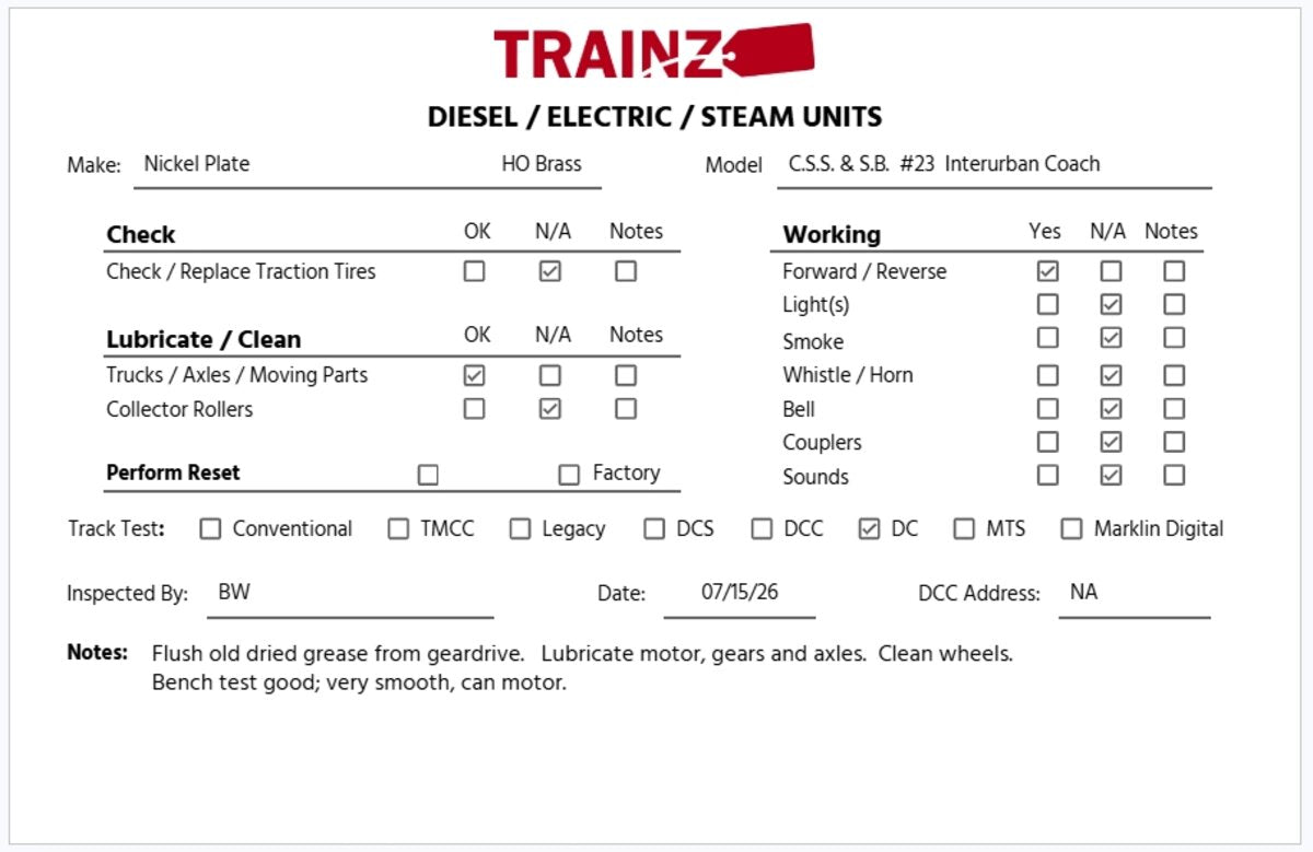 Nickel Plate Products 23 HO BRASS C.S.S.&S.B. Interurban Coach - unpainted EX/Box