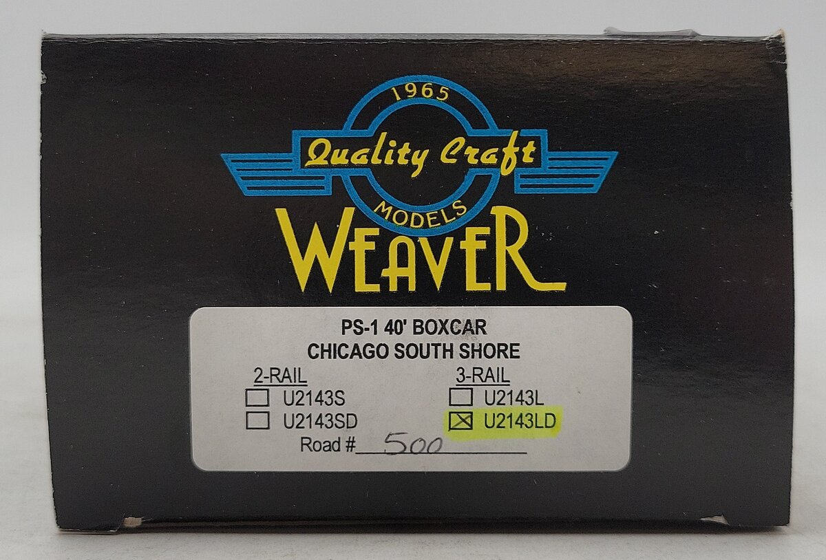 Weaver U2143LD O Gauge Chicago South Shore 40' Boxcar #500 (3 Rail) LN/Box