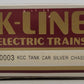 K-Line K-90003 O Gauge KCC Tank Car w/ Silver Chassis EX/Box