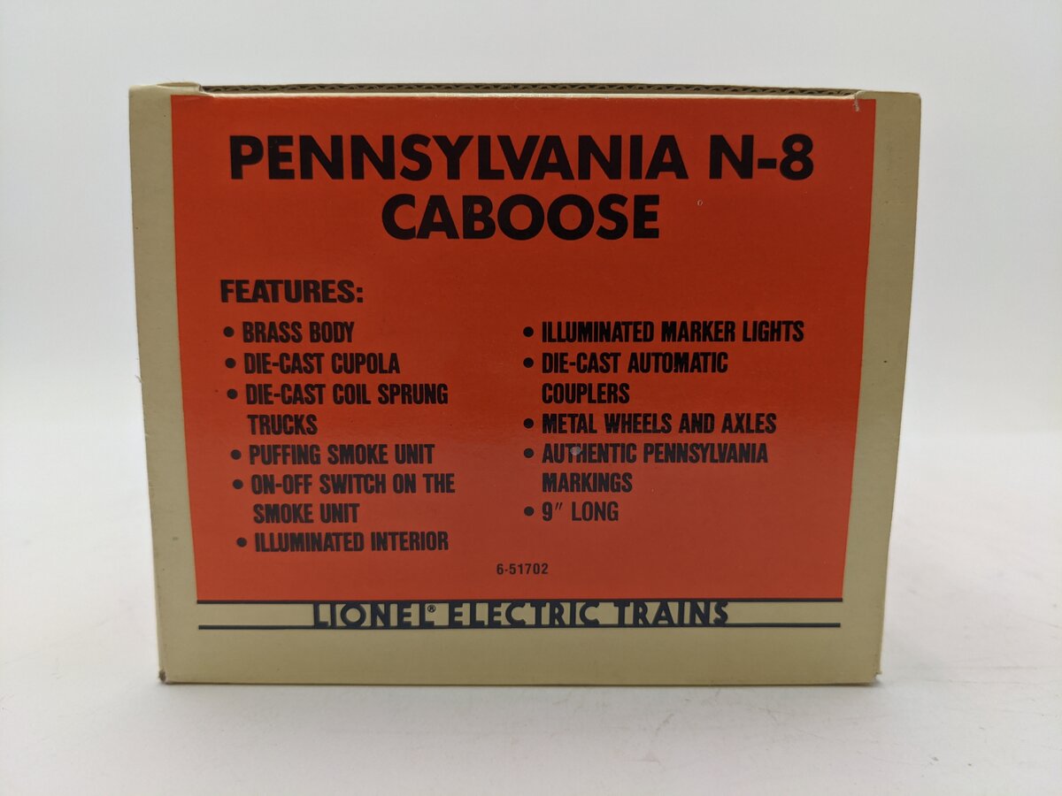 Lionel 6-51702 O Gauge BRASS Pennsylvania N-8 Smoking Caboose #478039 EX/Box