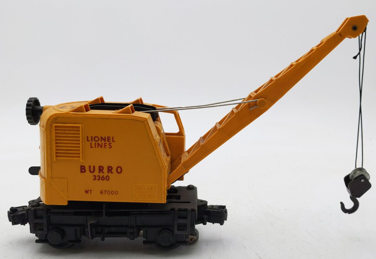 Lionel 3360 Vintage O Gauge Postwar Operating Burro Crane Car VG