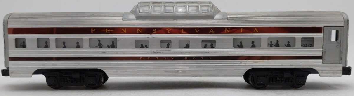 Lionel 2542 Vintage O Pennsylvania Betsy Ross Aluminum Vista Dome Car VG