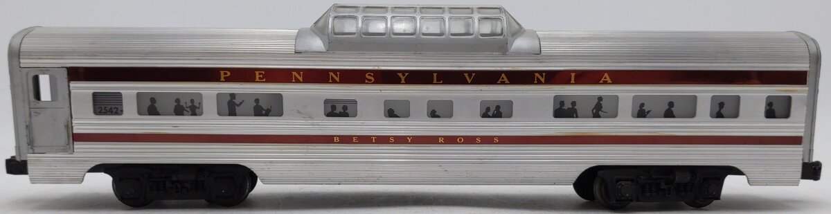 Lionel 2542 Vintage O Pennsylvania Betsy Ross Aluminum Vista Dome Car VG
