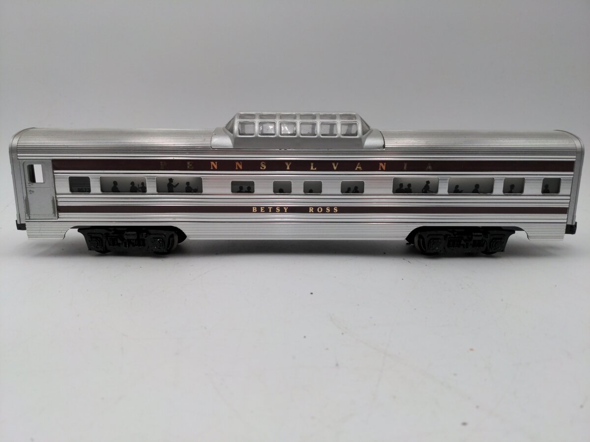 Lionel 6-9573 O Pennsylvania RR "Betsy Ross" Aluminum Vista Dome Passenger Car VG