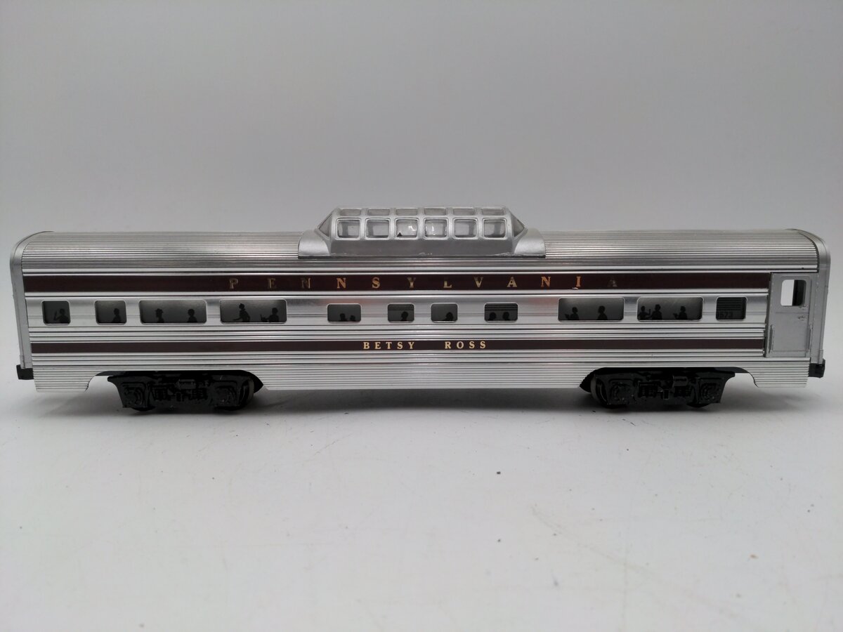 Lionel 6-9573 O Pennsylvania RR "Betsy Ross" Aluminum Vista Dome Passenger Car VG