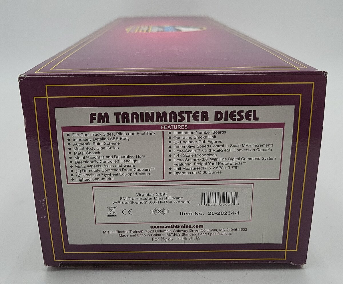 MTH 20-20234-1 O Gauge Virginian FM Trainmaster Diesel Engine #69 with PS3 EX/Box