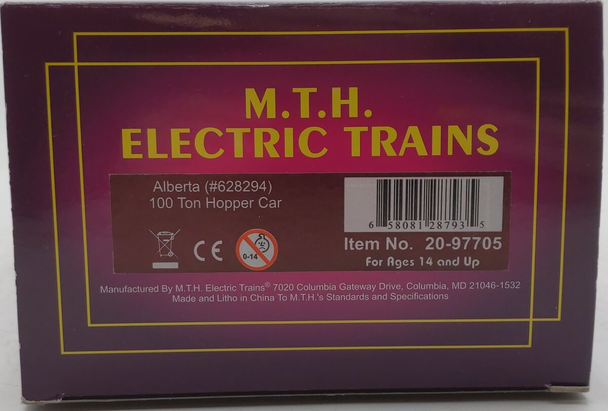 MTH 20-97705 O Gauge Alberta 100 Ton Hopper Car #628294