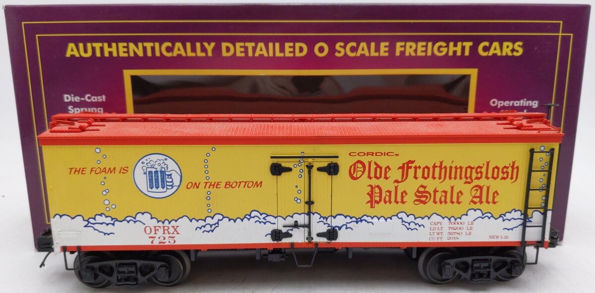 MTH 20-5609A Ogauge Old Frothingslosh 36' Woodside Reefer Car #725 EX/Box