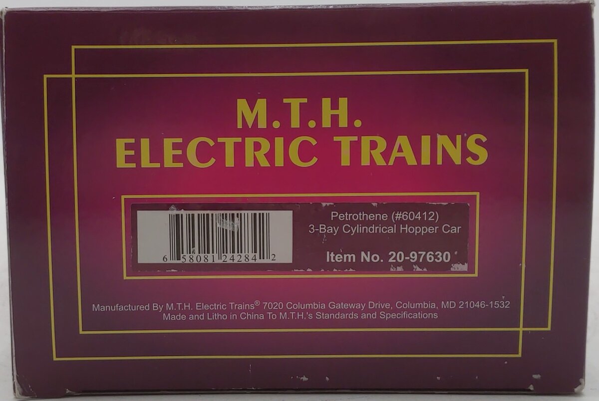 MTH 20-97630 O Petrothene 3-Bay Cylindrical Hopper Car #60412 LN/Box