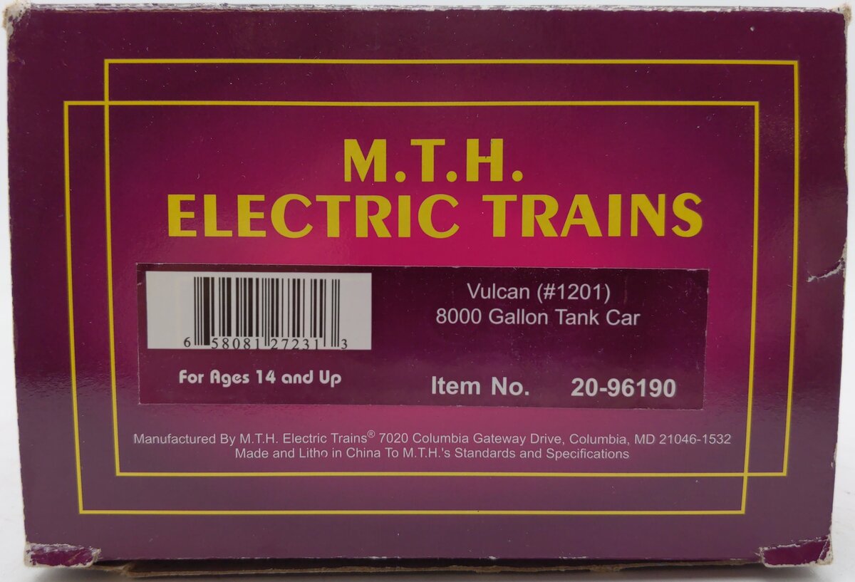 MTH 20-96190 Vulcan 8000 Gallon Tank Car #1201 EX/Box