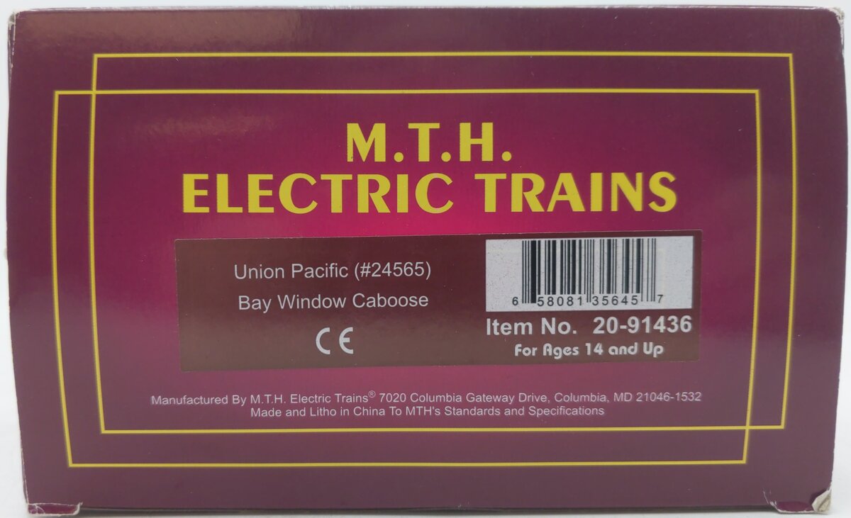 MTH 20-91436 O Scale Union Pacific Bay Window Caboose EX/Box