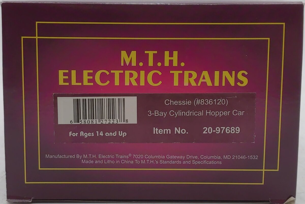 MTH 20-97689 O Chessie 3-Bay Cylindrical Hopper Car #836120