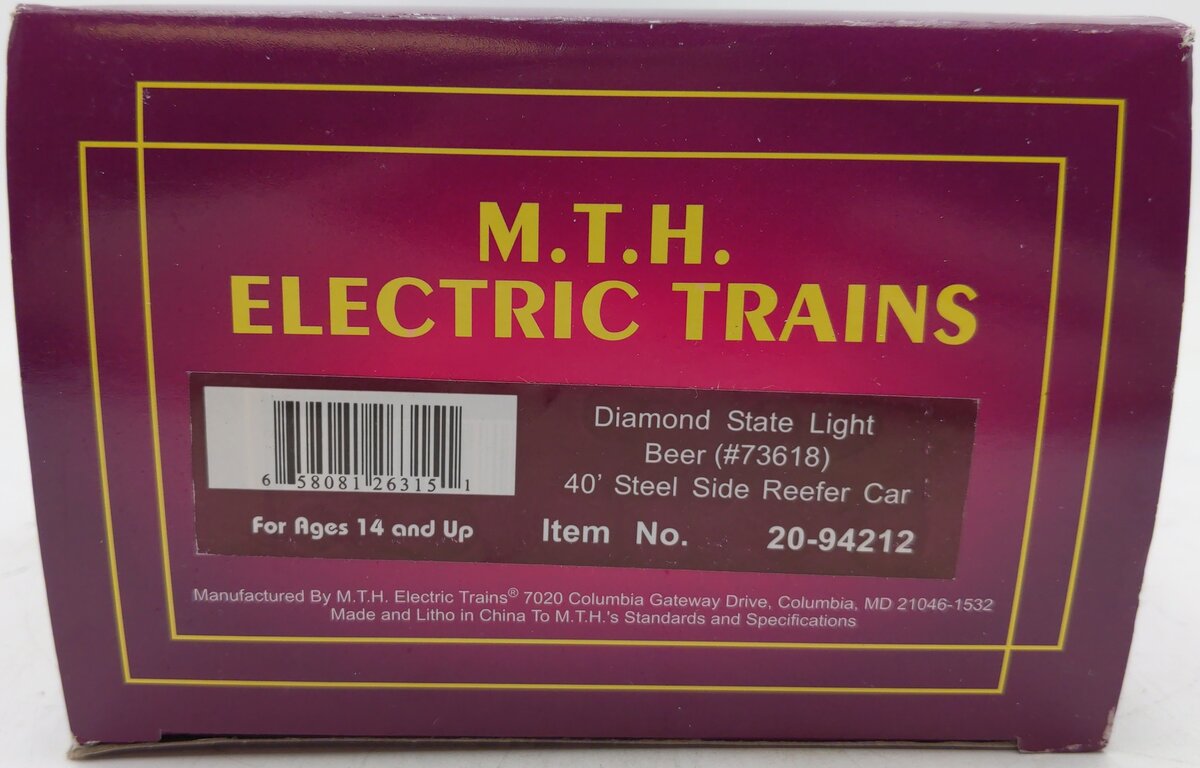 MTH 20-94212 O Gauge Diamond State Light Beer Reefer Car #73618 EX/Box