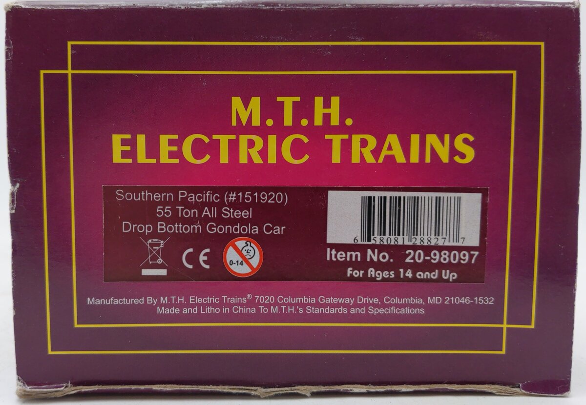 MTH 20-98097 O Southern Pacific 55 Ton All Steel Drop Bottom Gondola #151920