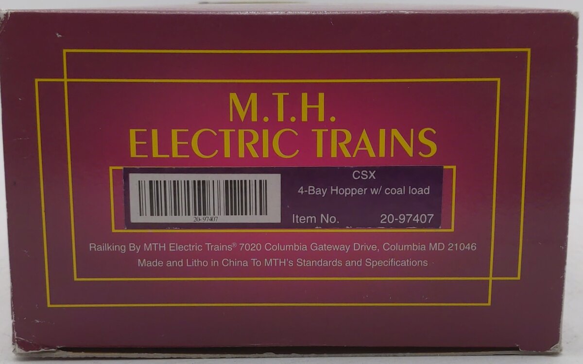MTH 20-97407 O CSX 4-Bay Hopper Car w/ Coal Load #346894 LN/Box