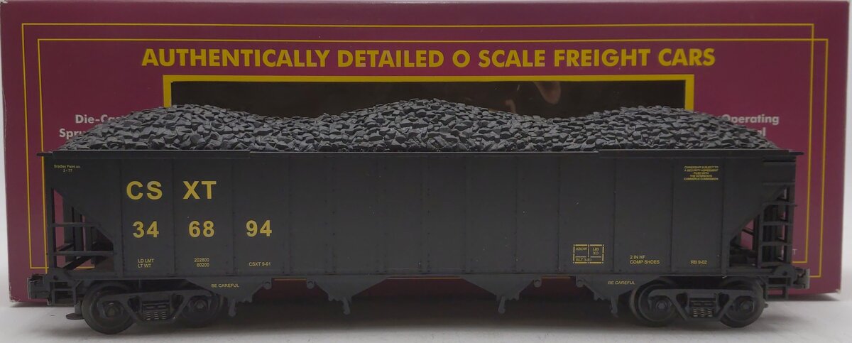 MTH 20-97407 O CSX 4-Bay Hopper Car w/ Coal Load #346894 LN/Box