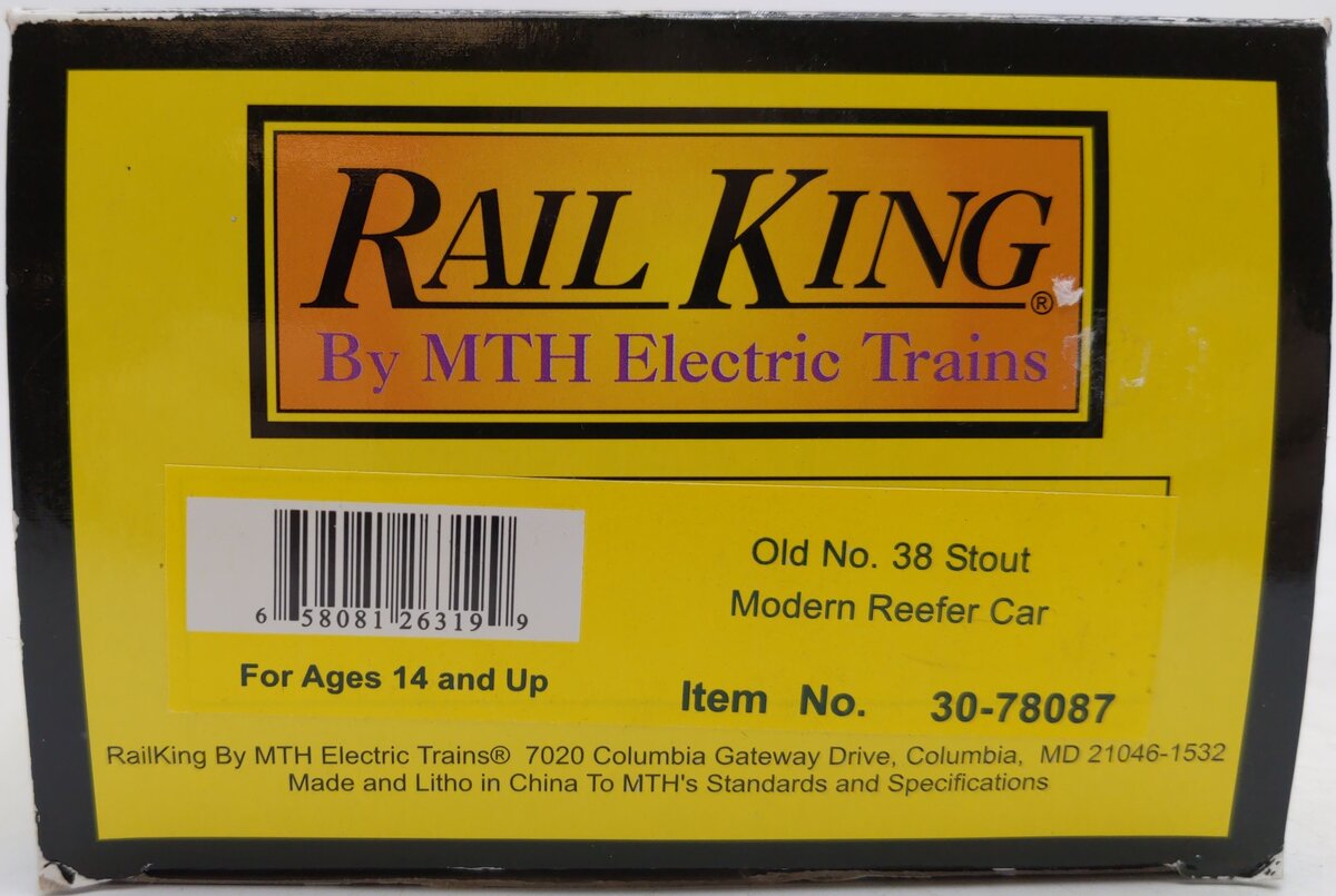 MTH 30-78087 Old No.38 Stout Modern Reefer Car EX/Box