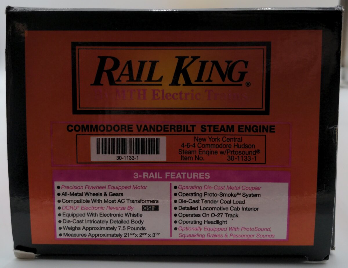 MTH 30-1133-1 O Gauge NYC 4-6-4 Commodore Vanderbilt Steam Engine w/PS1 EX/Box