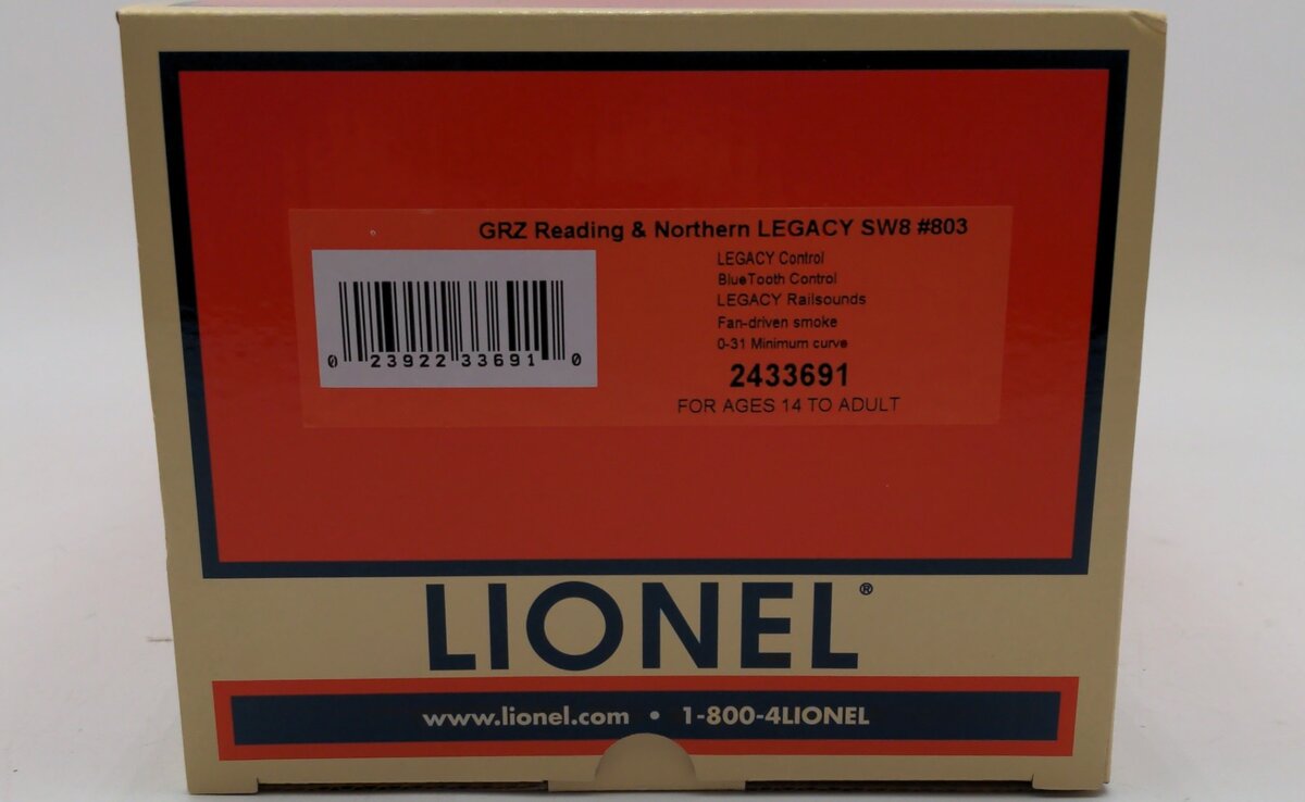Lionel 2433691 O Scale GRZ Reading & Northern Legacy SW8 #803 LN/Box