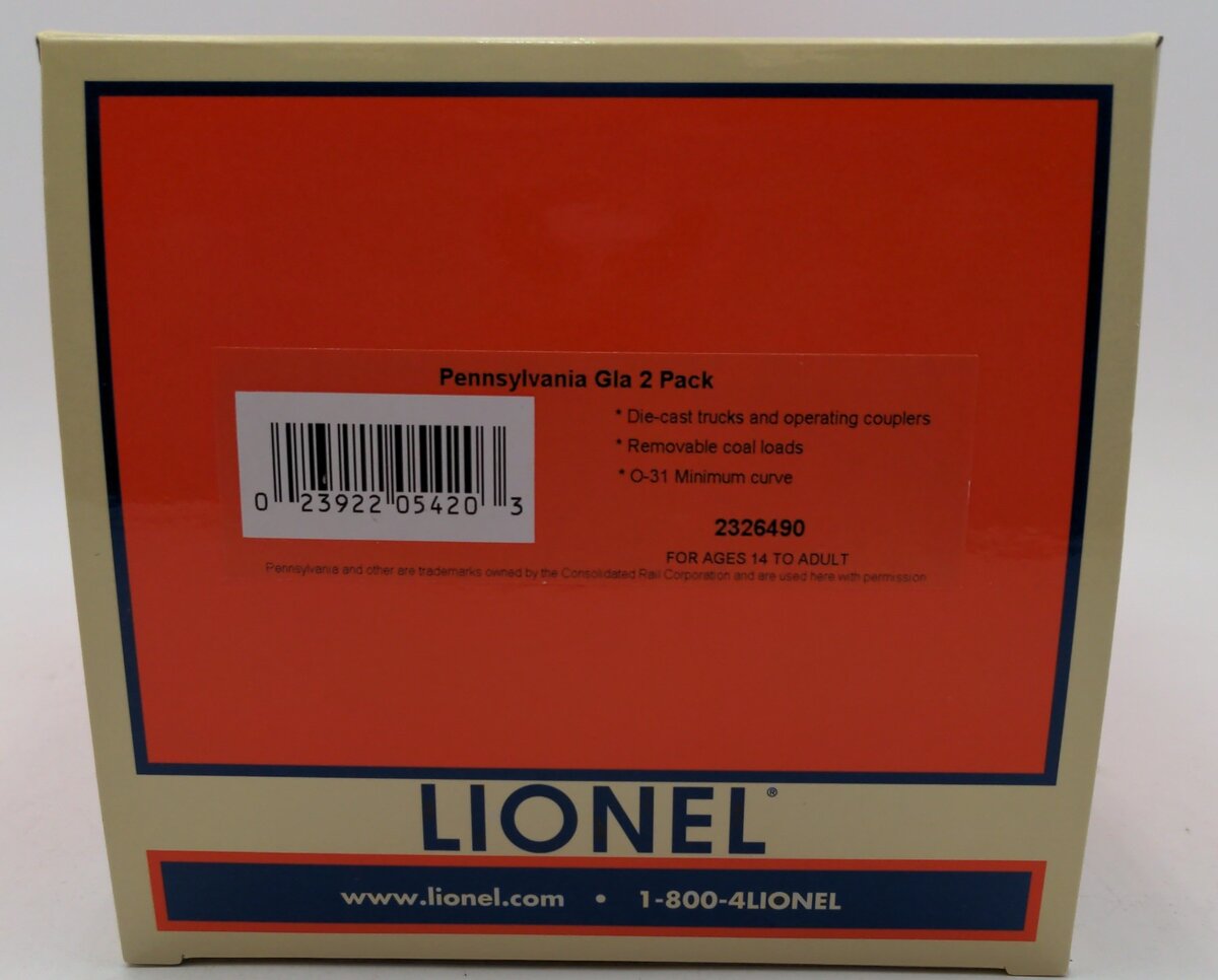 Lionel 2326490 O Pennsylvania Railroad GLA Hopper (Set of 2) LN/Box