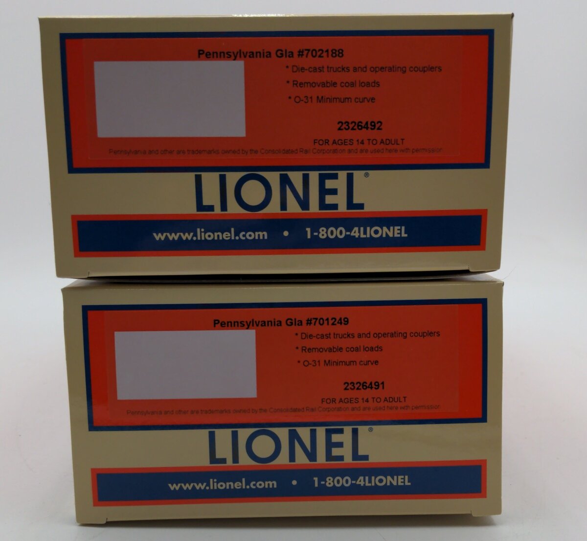 Lionel 2326490 O Pennsylvania Railroad GLA Hopper (Set of 2) LN/Box