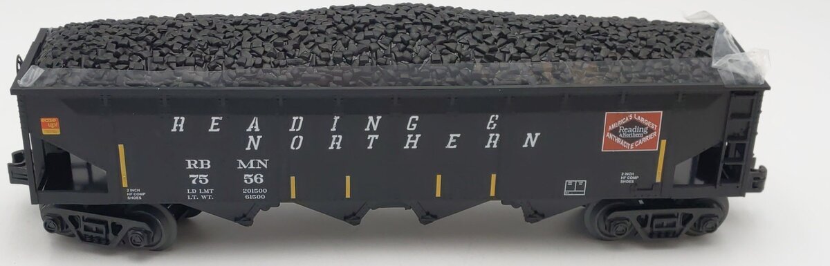 MTH 30-75758 O Gauge Reading & Northern 4-Bay Hopper Car W/ Coal Load #7553 LN/Box