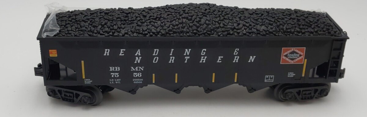 MTH 30-75758 O Gauge Reading & Northern 4-Bay Hopper Car W/ Coal Load #7553 LN/Box