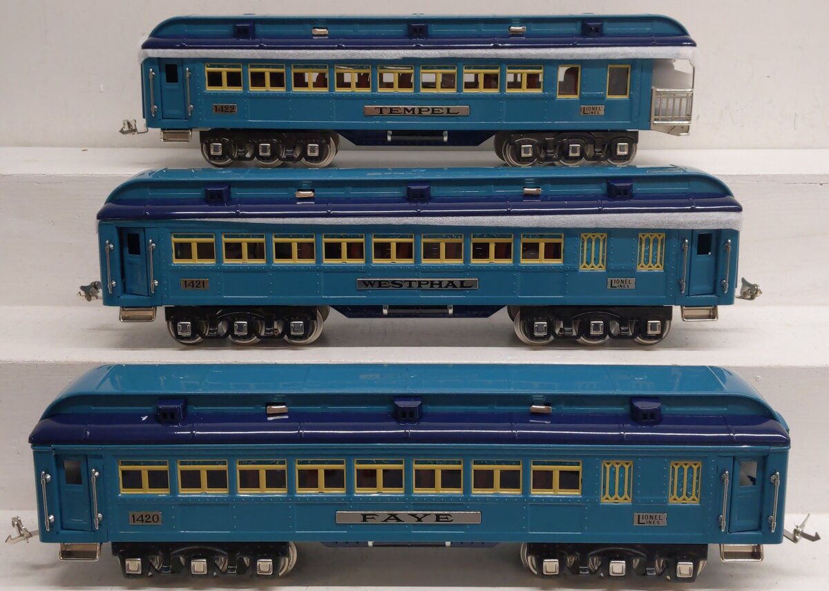 Lionel 6-13408 Standard Gauge Blue Comet Tinplate Passenger 3-Car Set EX/Box