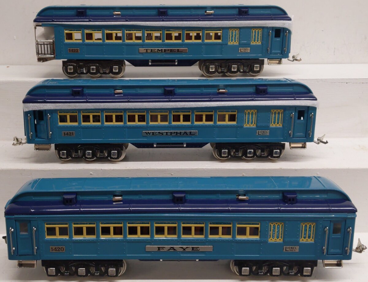 Lionel 6-13408 Standard Gauge Blue Comet Tinplate Passenger 3-Car Set EX/Box