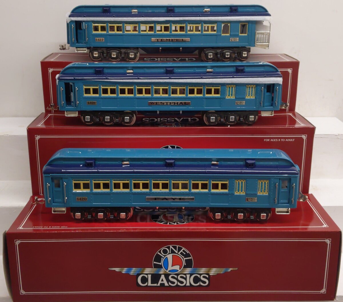 Lionel 6-13408 Standard Gauge Blue Comet Tinplate Passenger 3-Car Set EX/Box