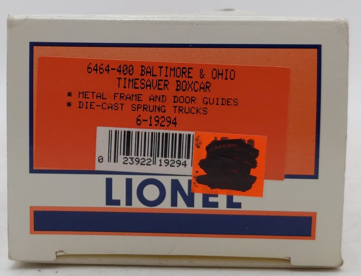 Lionel 6-19294 O Gauge Baltimore & Ohio Timesaver Boxcar # 6464-400 VG/Box