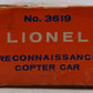 Lionel 3619 Vintage O Operating Helicopter Reconnaissance Car VG/Box