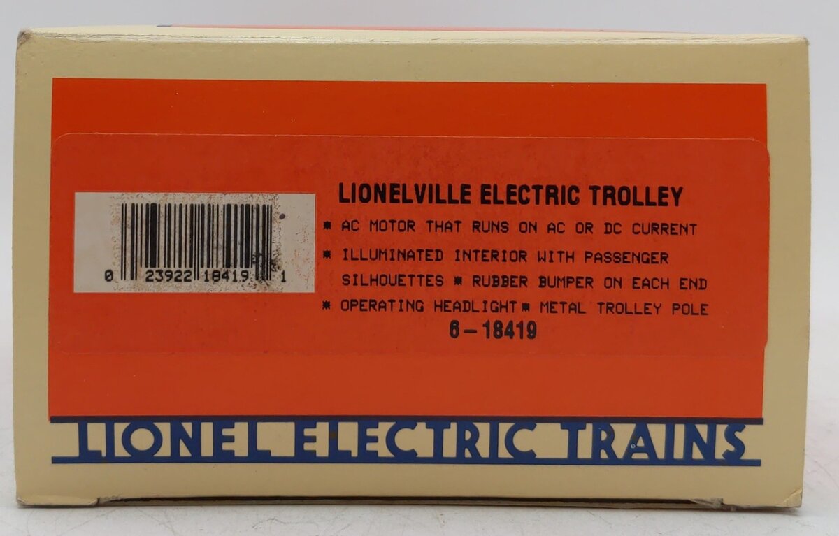 Lionel 6-18419 O Gauge Lionelville Red Operating Trolley #8419 EX/Box