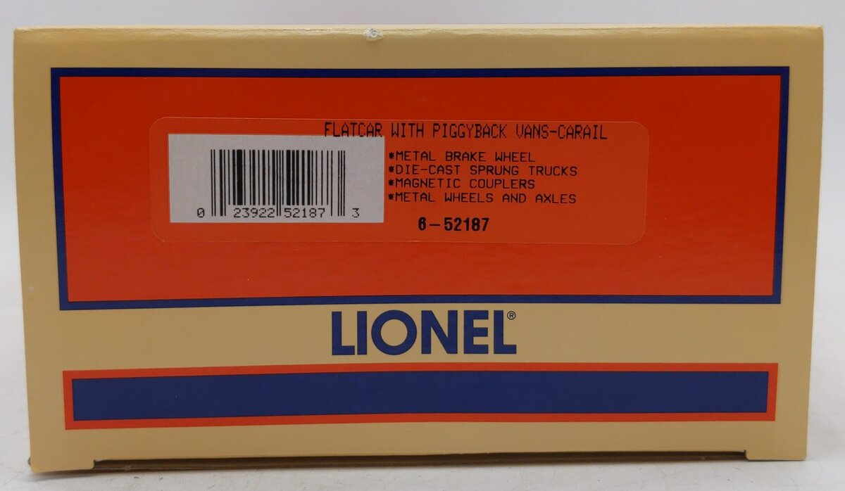 Lionel 6-52187 O Gauge Madison Hardware Flatcar w/ Piggyback Vans EX/Box