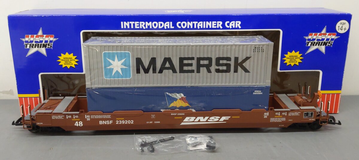 USA Trains R17137 G Scale BNSF Intermodal Container Car w/ 2 Containers NIB