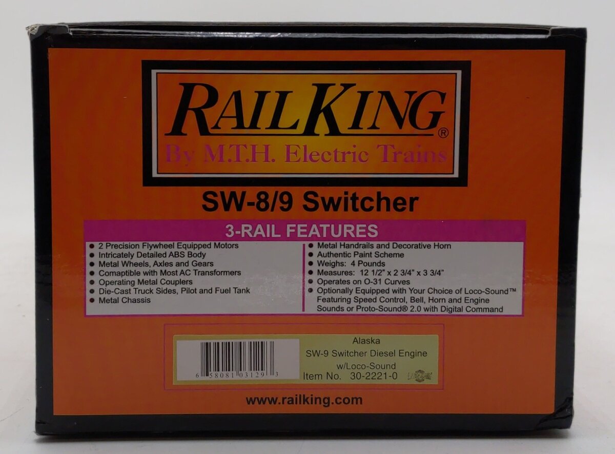 MTH 30-2221-0 Alaska SW9 Diesel Switcher w/Loco-Sound #1553 EX/Box