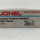 Lionel 6-5022 O27 Gauge Right Hand Manual Control Switch VG/Box