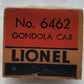 Lionel 6462 Vintage O Gauge New York Central Black Gondola w/No Load EX/Box