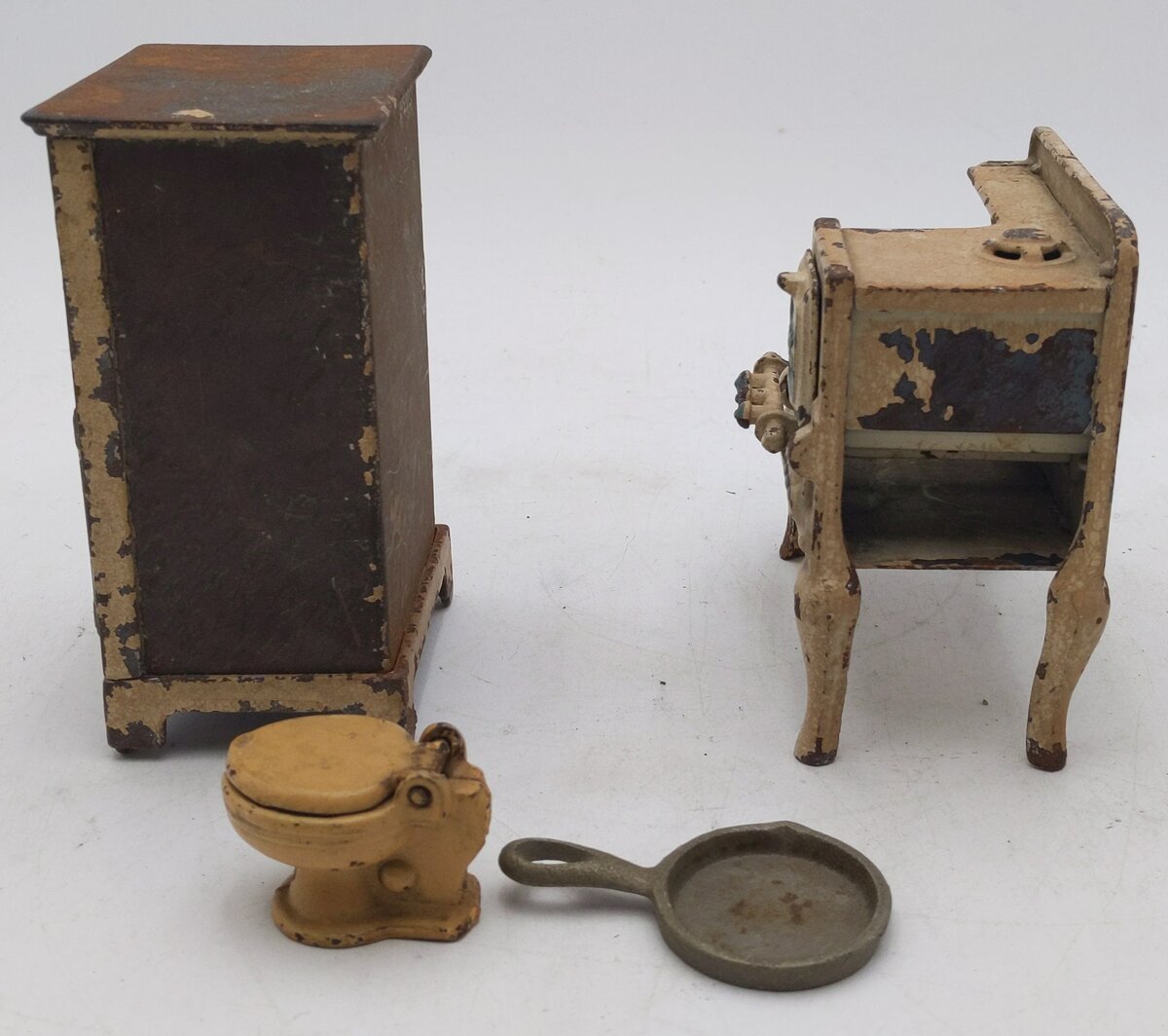 Hubley Vintage Cast Iron Stove, Fridge, Skillet, and Toilet
