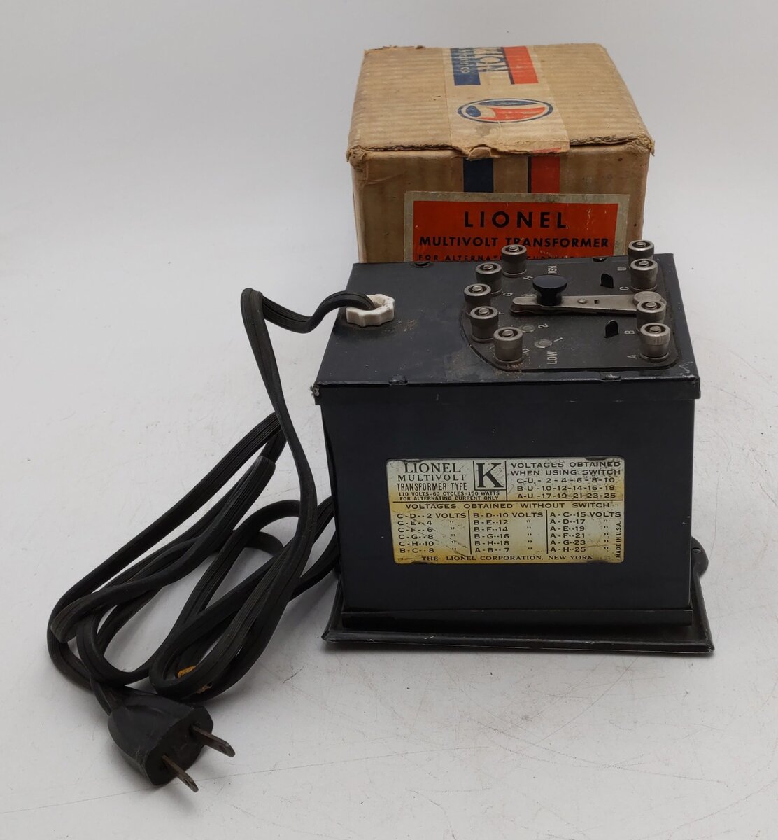 Lionel K Vintage O Prewar Multi-Volt 150 Watt Transformer VG/Box