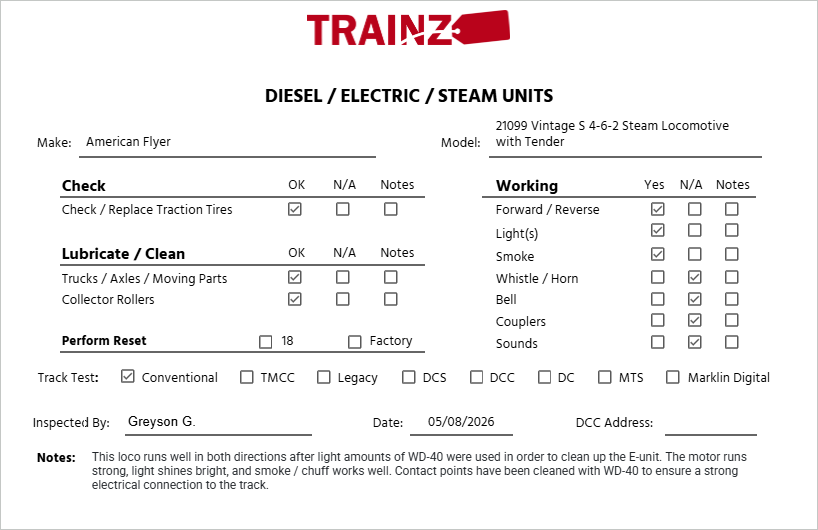 American Flyer 21099 Vintage S 4-6-2 Steam Locomotive with Tender VG