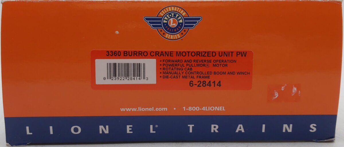 Lionel 6-28414 O Gauge 3360 Burro Crane Motorized Unit PWC LN/Box
