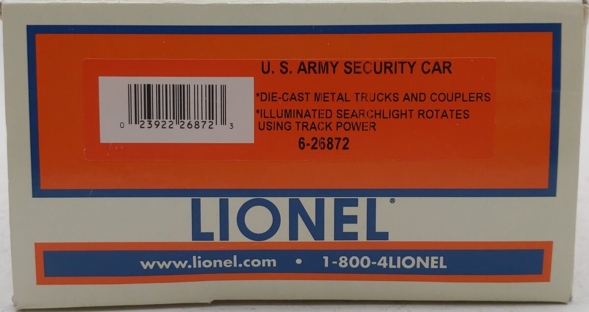 Lionel 6-26872 O Gauge U.S. Army Security Car #26872 LN/Box