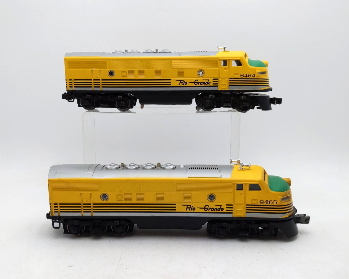 Lionel 6-8464 & 6-8465 O Gauge Rio Grande F3 AA Powered Diesel Locomotive Set VG