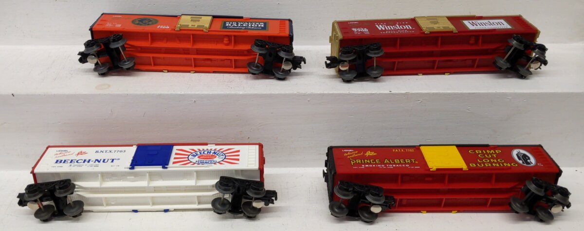 Lionel O Gauge Tobacco Boxcars #7702, 7703, 7706, 7708 [4] EX