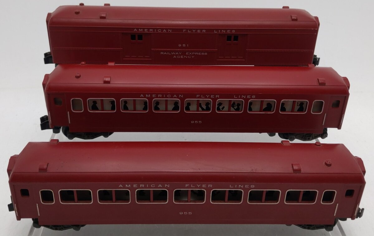 American Flyer Vintage S Gauge Passenger Cars #951,955,&955 [3] VG