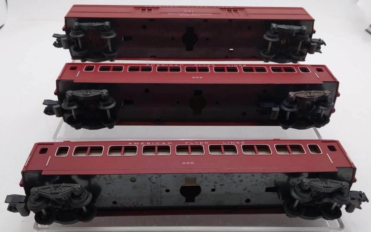 American Flyer Vintage S Gauge Passenger Cars #951,955,&955 [3] VG